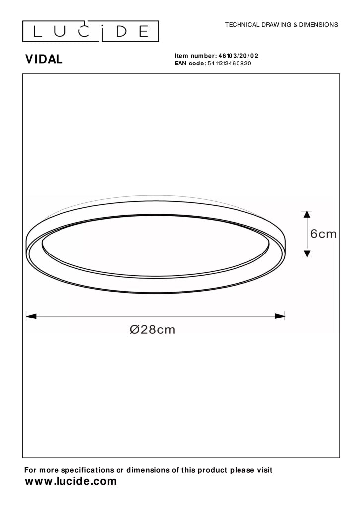 Plafoniera LED Lucide Vidal Ø28 20W oro tonda 2700K