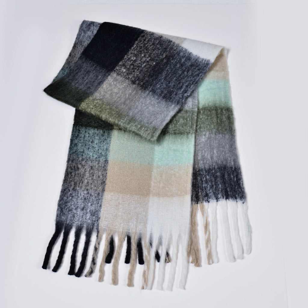 Nuova sciarpa a quadri arcobaleno, elegante, spessa, calda, lunga sciarpa a quadri con nappe