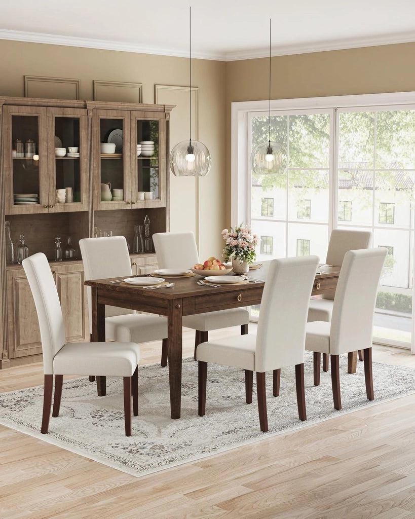 VASAGLE Sedie da Pranzo, Sedie Parsons da Cucina, Schienale Alto, per Sala da Pranzo, Set di 2, Seduta Imbottita Spessa, 58 x 48 x 100 cm, Bianco Crema KDC158W01