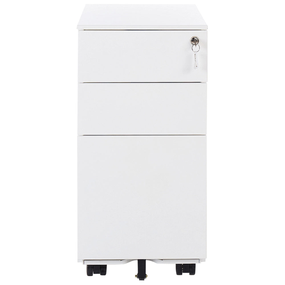 Armadietto mobile contenitore in metallo bianco con 3 cassetti con serratura a chiave e ruote industriali moderno Home Office Garage