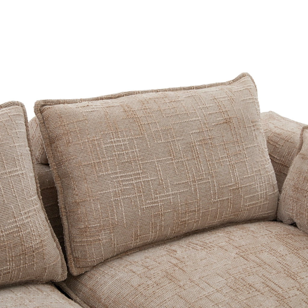 Divano modulare con pouf; cuscini e tasche laterali; chenille khaki; 256x161x75 cm
