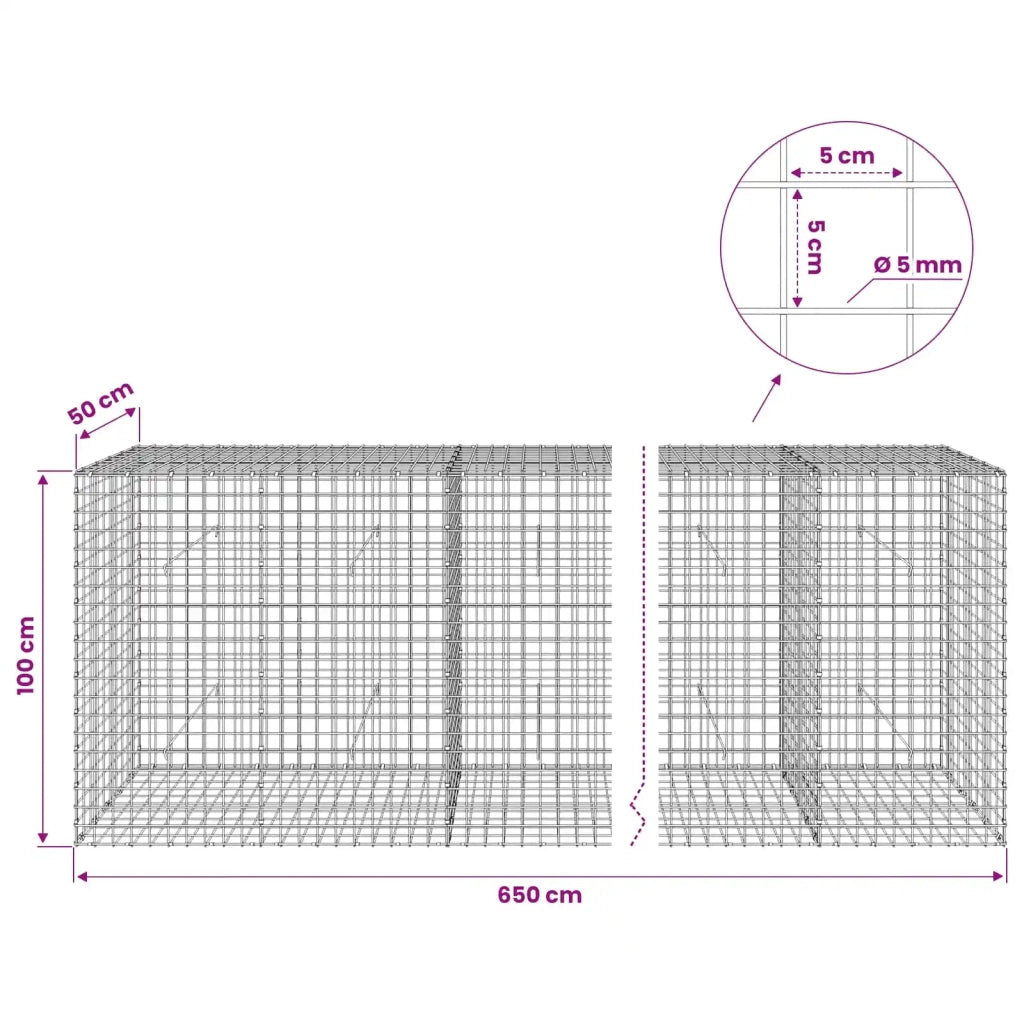 Gabione con filo da 5 mm e rete da 5x5 cm 650x50x100 cm 3464263