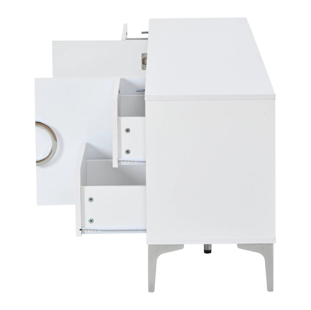 Sideboard bianco lucido 150x38x59;5 cm con 4 cassetti e 2 ante; in MDF