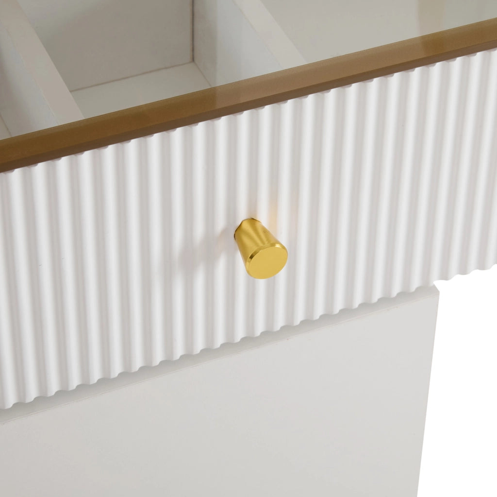 Toeletta con specchio LED bianca e oro 120x45x115 cm