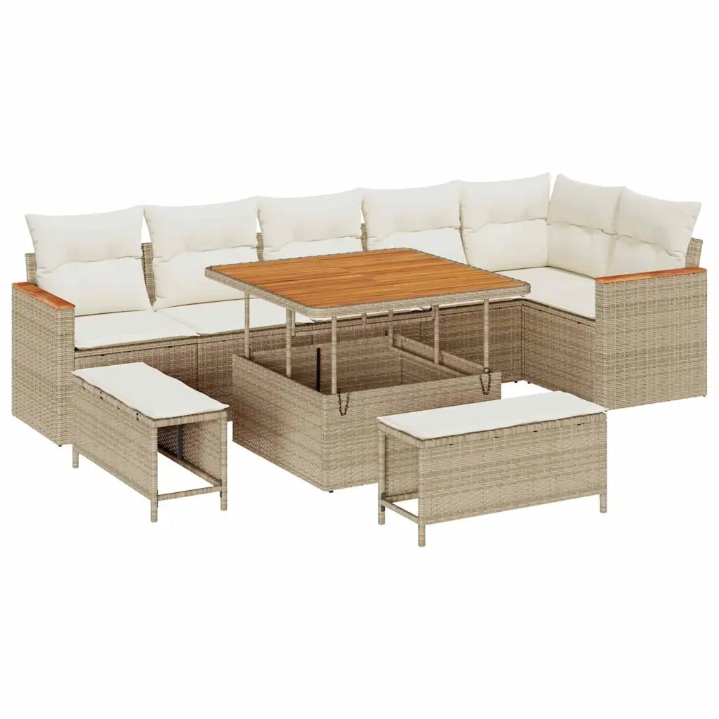 Set Divano da Giardino 9 pcs Beige polyrattan