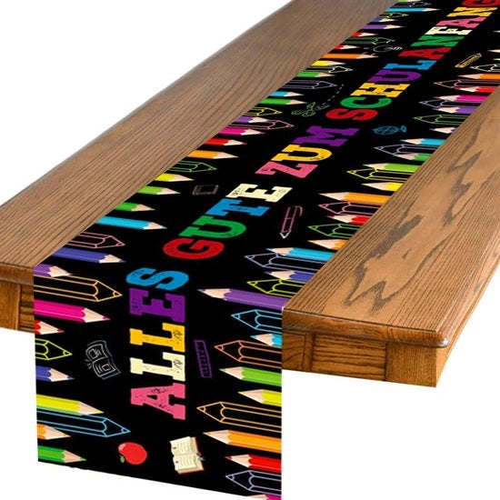 Decorazione per la scuola, decorazione per la festa di inizio scuola, decorazione per la presentazione della scuola, tovagliata, decorazione per la festa di inizio scuola, ragazza ragazzo 180 x 35 cm (nero)