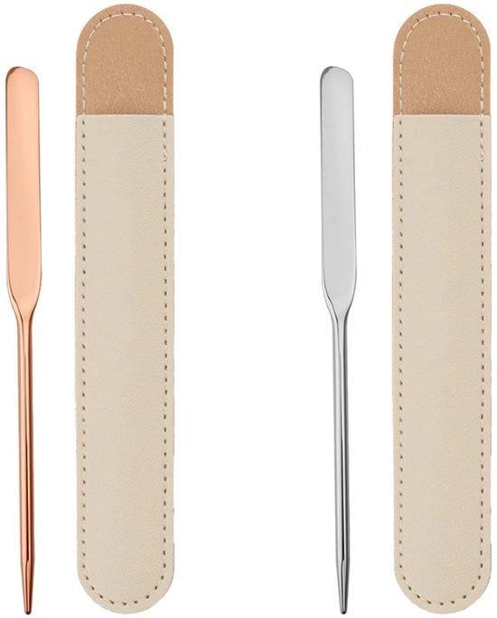 Set di Spatole per Cosmetici - 2 Pezzi in Acciaio Inossidabile - Cassetto in Pelle - Riciclabile - Spatola per Cosmetici - 16 cm/17,5 cm