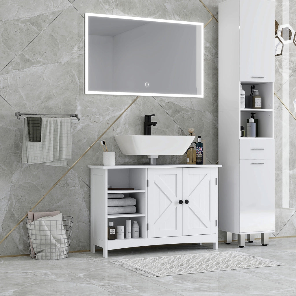Mobiletto Sottolavabo con 2 Ante e Ripiani Regolabili Antivento ¨C zephmum ¨C Bianco 90x30x60 cm