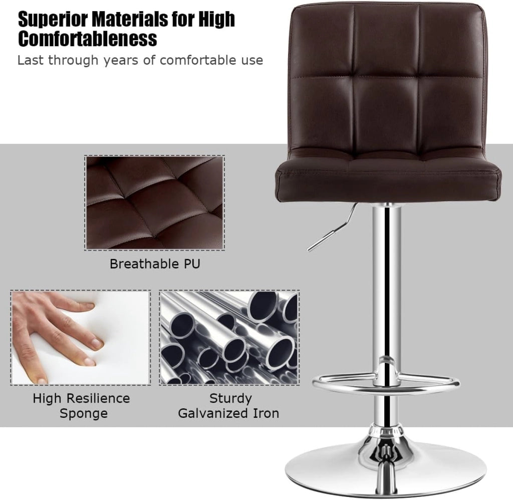 Set di 2 Sgabelli da Bar Regolabili in Altezza 65 – 85 cm, Girevole a 360° con Schienale e Poggiapiedi, Sgabello da Bistrò, Portata Fino a 150 kg