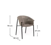 E-STYLO Sedia da pranzo in tessuto tortora con gambe in metallo nero, 58cm X 56cm H. 79cm.