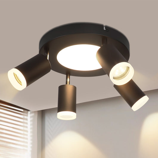 ZMH Faretto da soffitto 4 lampadine GU10 20W camera 3000k nero Girevole Orientabile metallo 350°