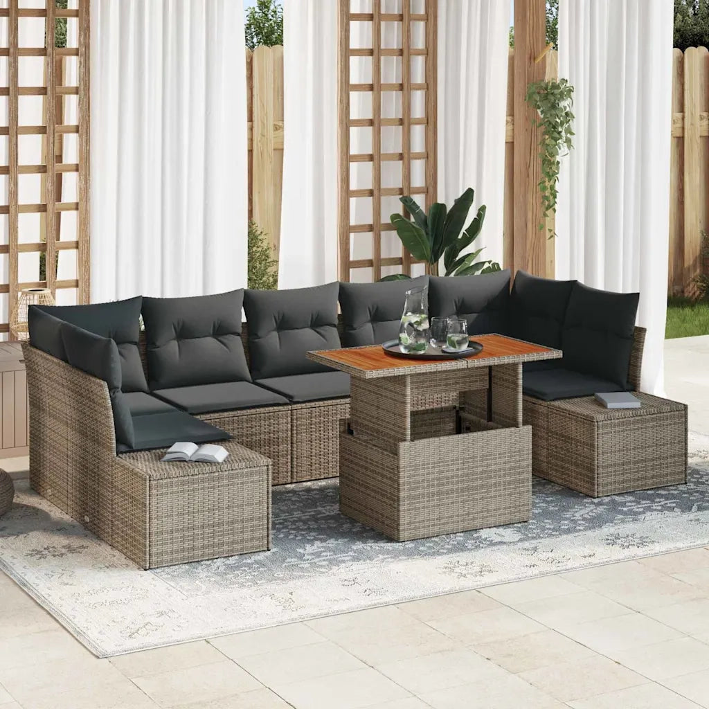 Set da Pranzo per Giardino con cuscino 8 pcs Grigio e Marrone 3349929