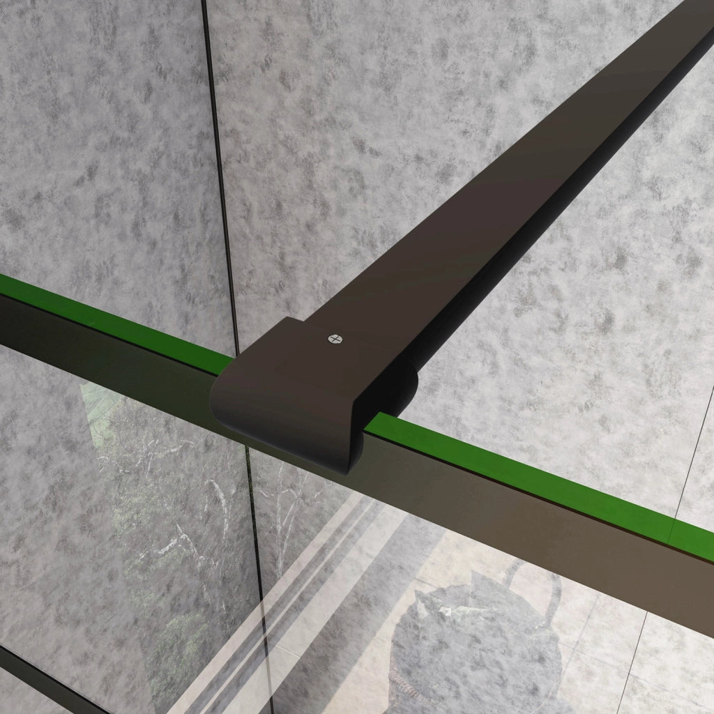 Box Doccia Parete Fissa 110x200cm con Paraspruzzo 30cm Vetro 8 mm Temperato Anticalcare Serigrafia Riquadri Neri Barra Stabilizzatrice Piatta 90 cm