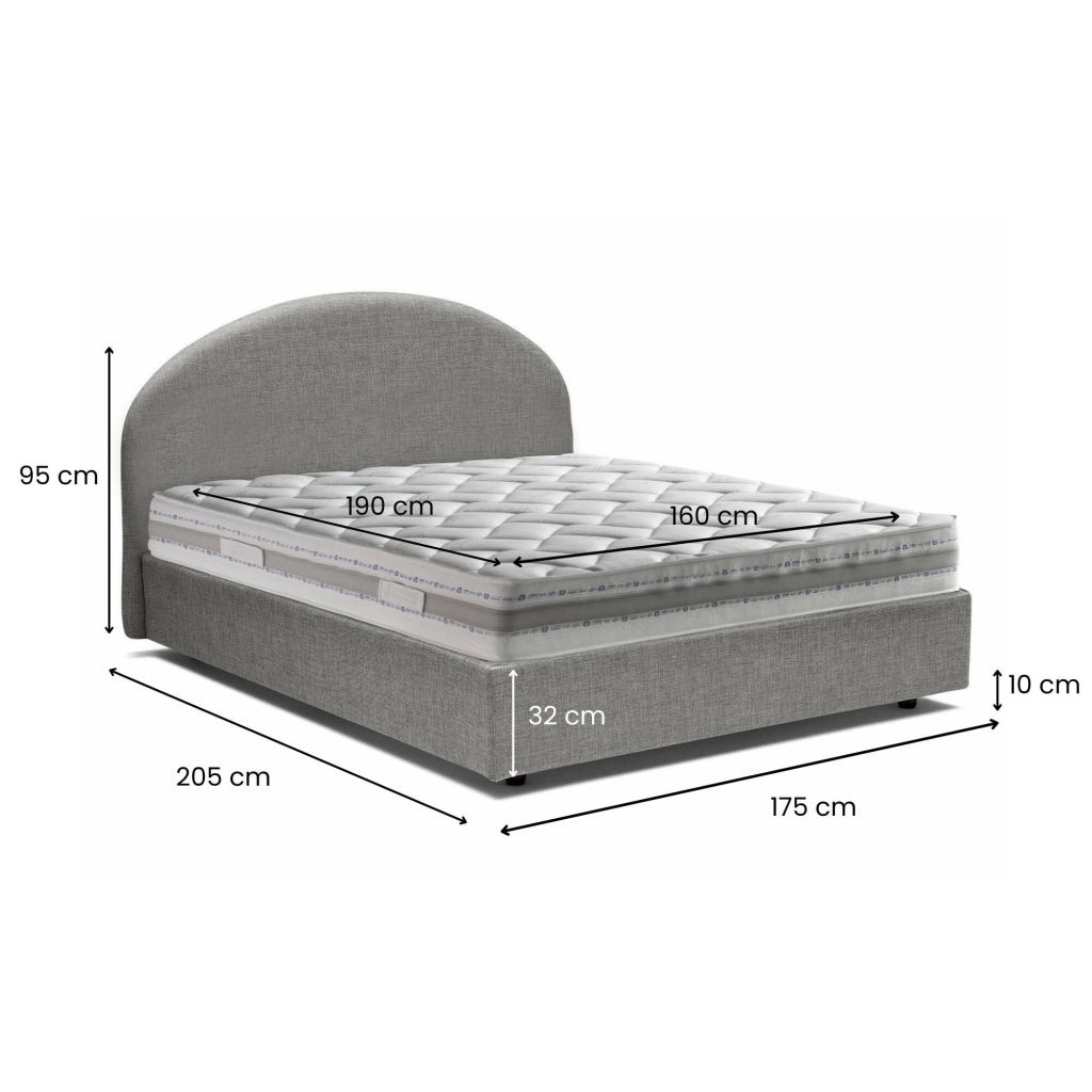Letto Matrimoniale Amida, Letto Matrimoniale Materasso Incluso Made in Italy, Grigio
