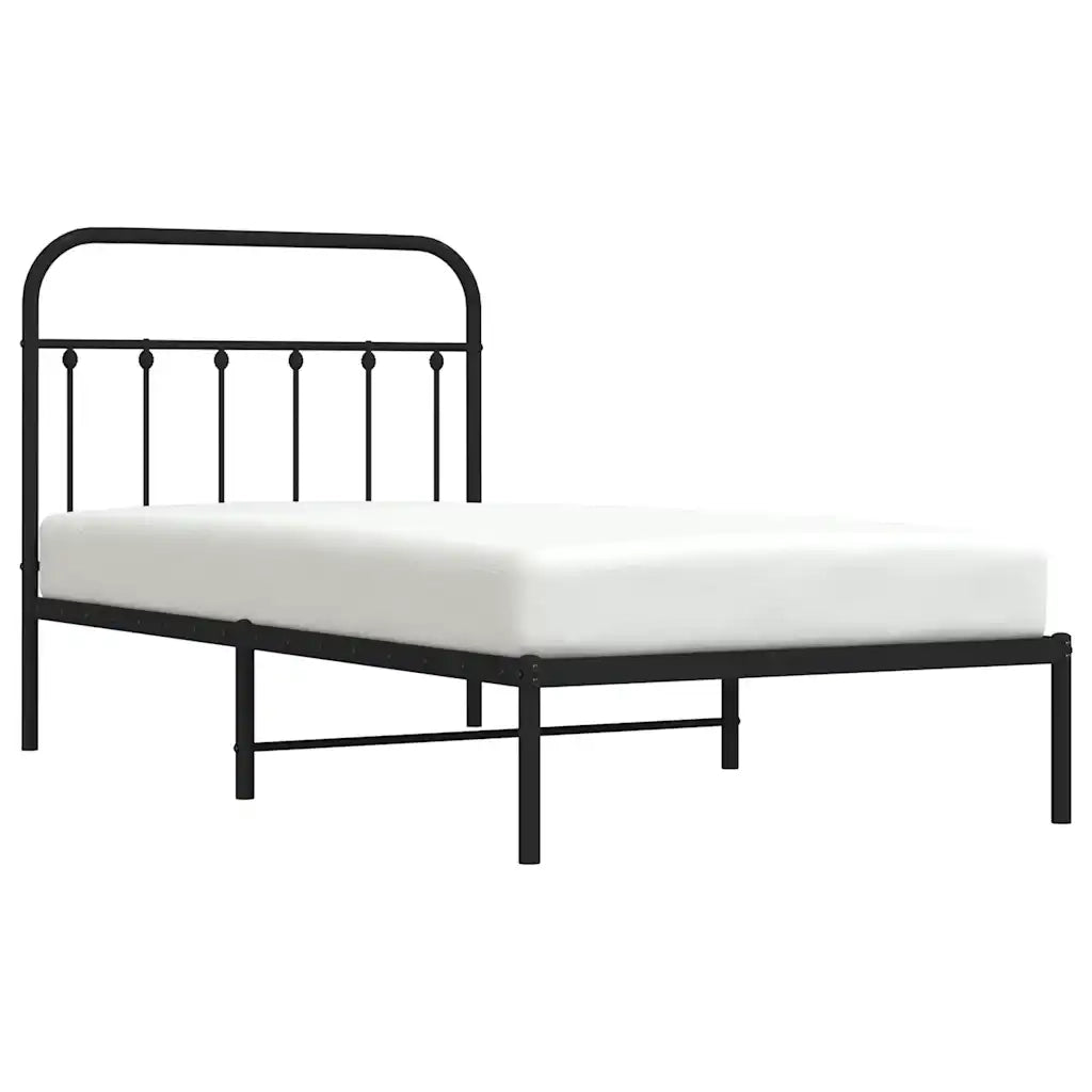 Letto singolo | Letto per adulti | Giroletto con Testiera in Metallo Nero 100x190 cm