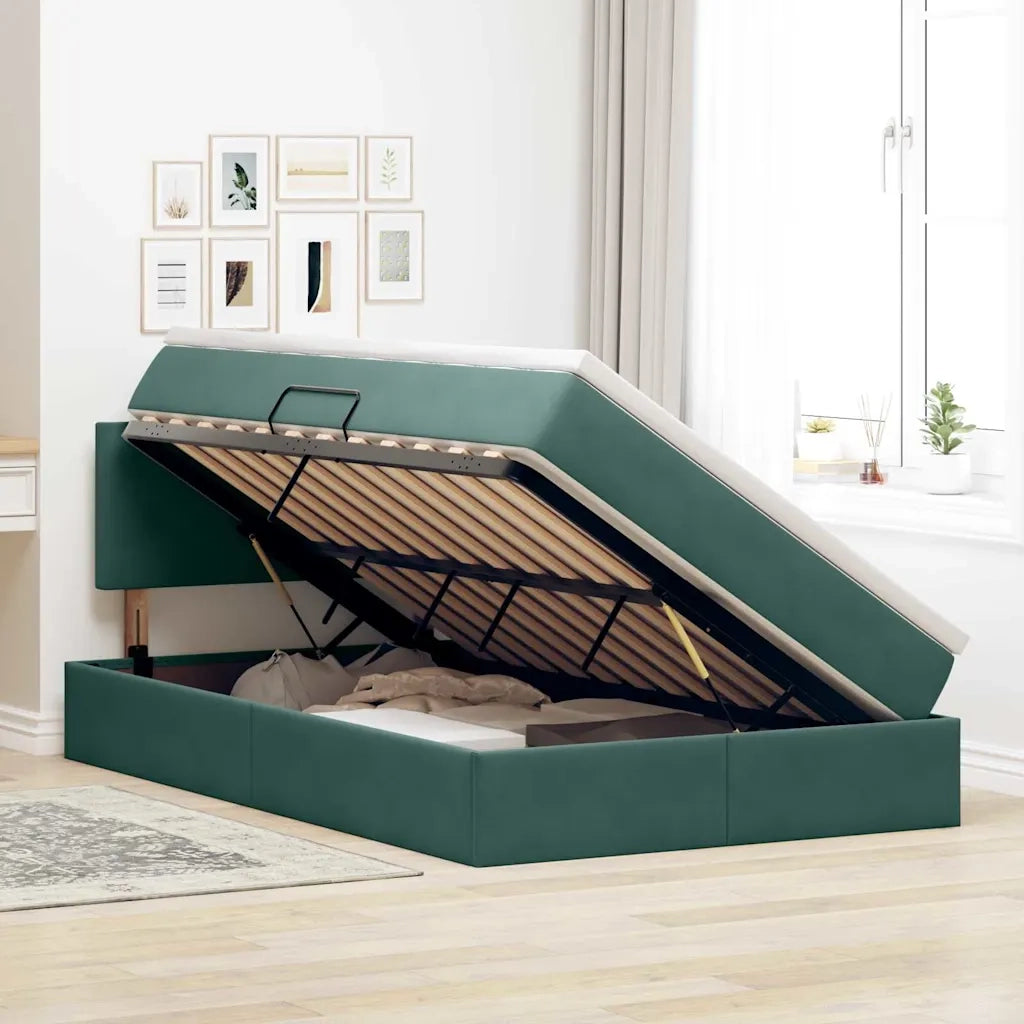 Letto con contenitore e LED Verde Scuro 120 x 200 cm Velluto 3371328