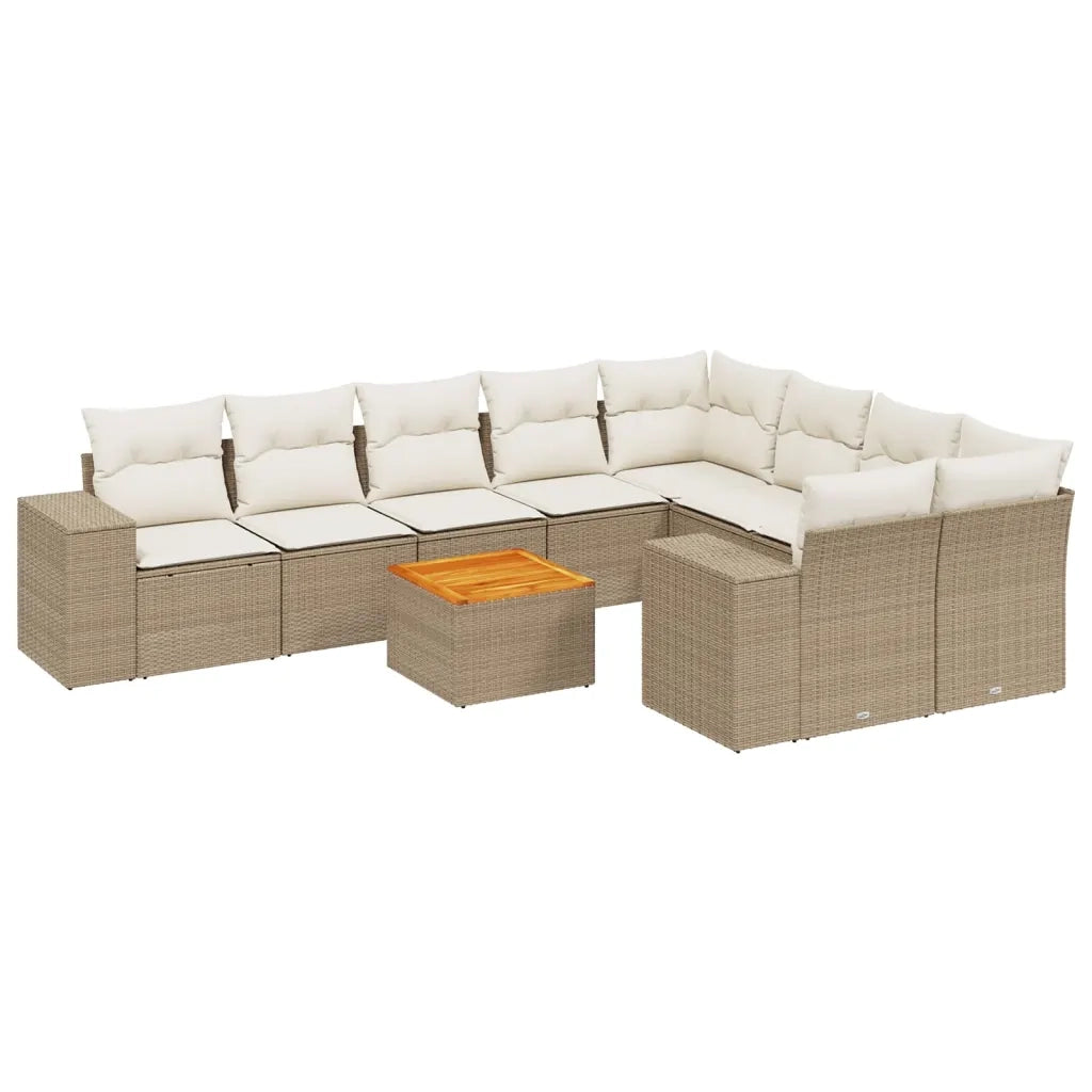 Set Divano da Giardino 10 pz con Cuscini Beige in Polyrattan