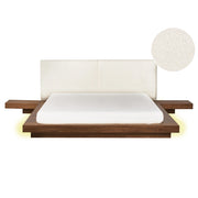 Letto LED in stile giapponese in frassino marrone 160 x 200 cm testata impiallacciata in legno bouclé a basso profilo camera da letto