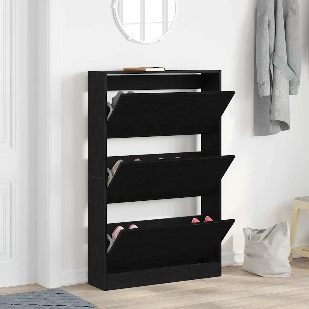Scarpiera | Mobile per scarpe con porta Rovere Nero 80 x 21 x 125,5 cm