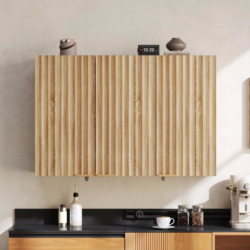 Pensile da parete con 3 ante, armadio sospeso salvaspazio, 90 x 29 x 60 cm, naturale