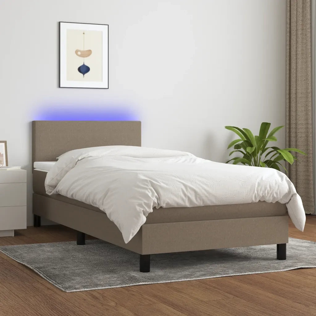 Letto a Molle con Materasso e LED Tortora 90x190 cm in Tessuto 3132961