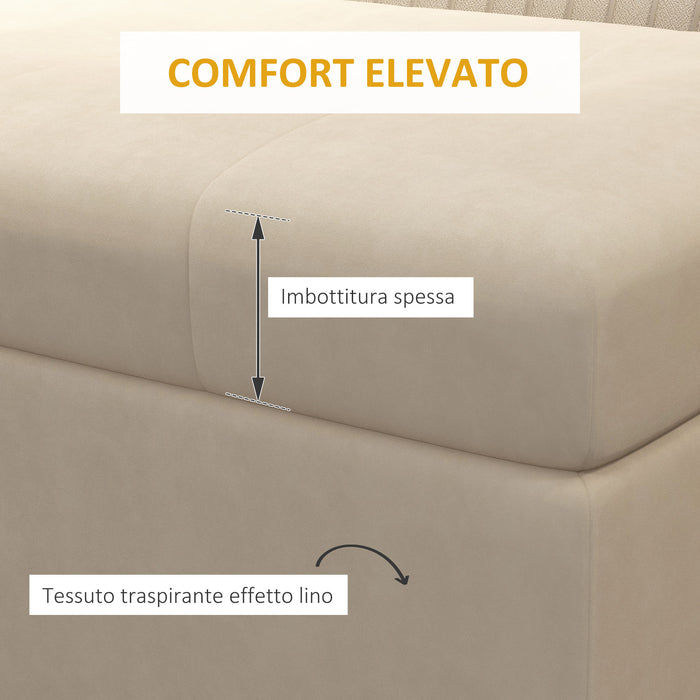 Panca Contenitore Rettangolare 110x44x49 cm con Seduta Imbottita e Gambe in Acciaio Beige