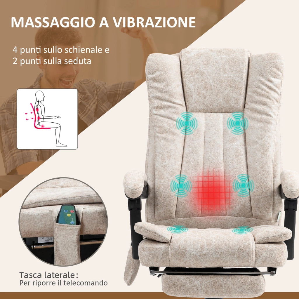 Sedia da Ufficio Presidenziale Massaggiante e Riscaldante 62x70x113-120 cm con Poggiapiedi Crema