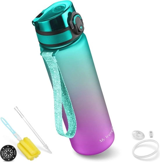Bottiglia per Bambini con Strofinaccio e Filtro - Materiale Tritan Duraturo e Leggero - 350ml, 500ml, 750ml - Ideale per Scuola e Sport