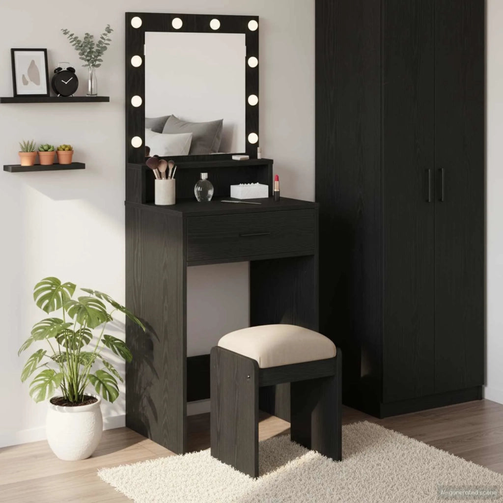 Toeletta | Tavolo da Trucco Rovere Nero 50 x 41 x 135 cm Legno multistrato