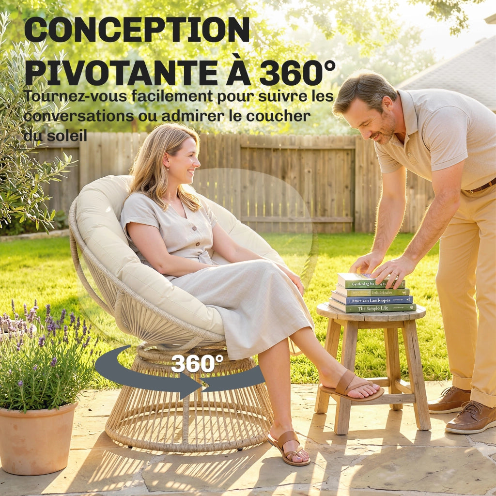 Poltrona Papasan Girevole ¨C zephmum ¨C Naturale 93x81x87 cm