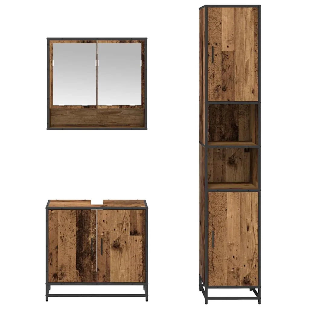 Set di mobili per il Bagno | Armadio da bagno con lo scaffale 3 pz Legno vecchio