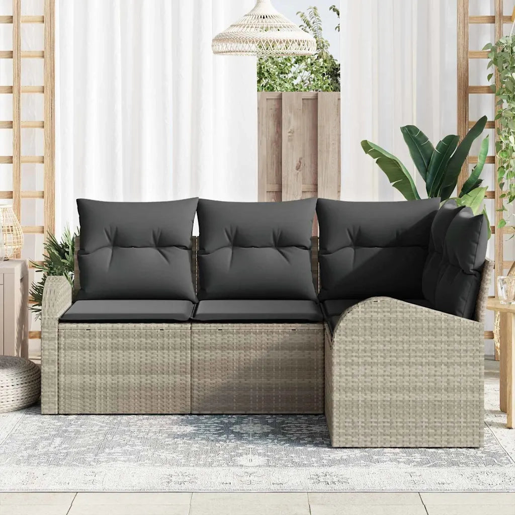 Set Divano da Giardino 4 pz | Set Salotto da Giardino Grigio chiaro polyrattan