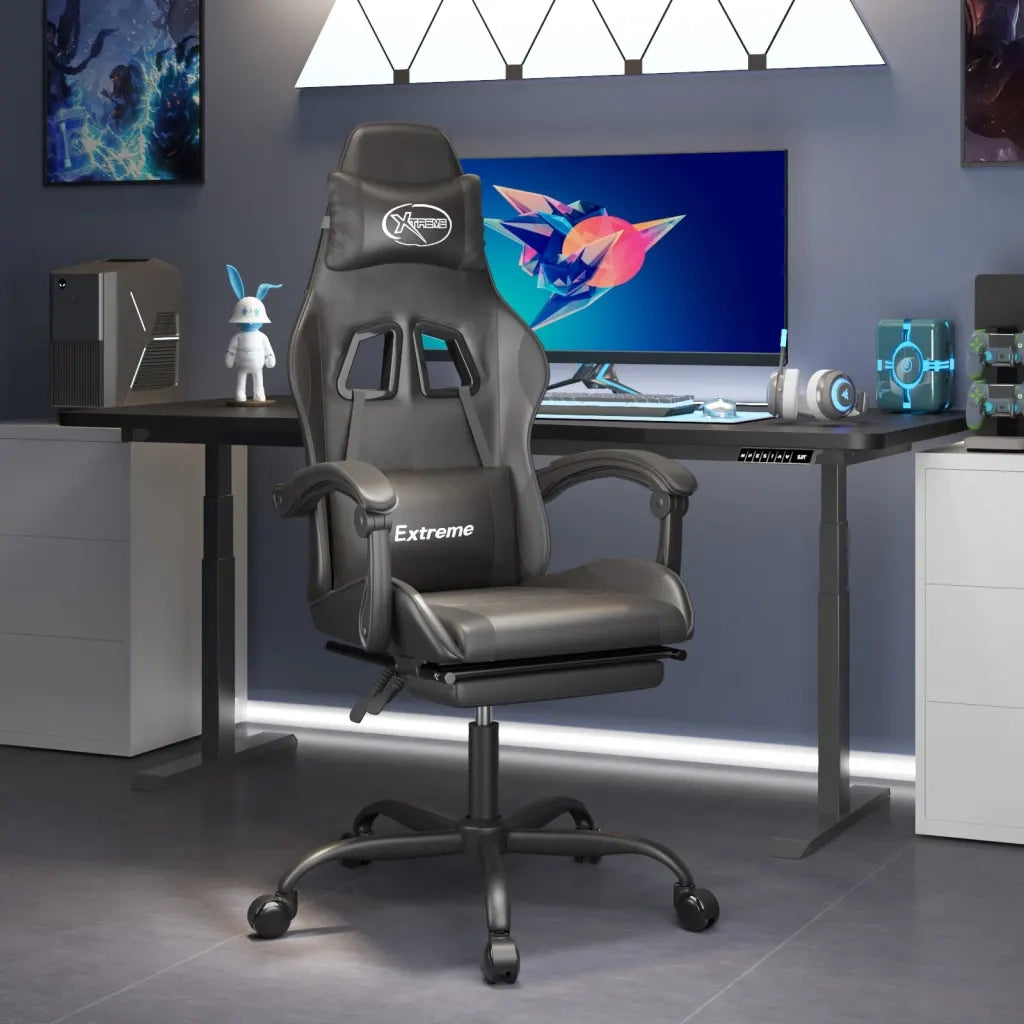 Sedia da Gaming Girevole Poggiapiedi Nero in Similpelle 349587