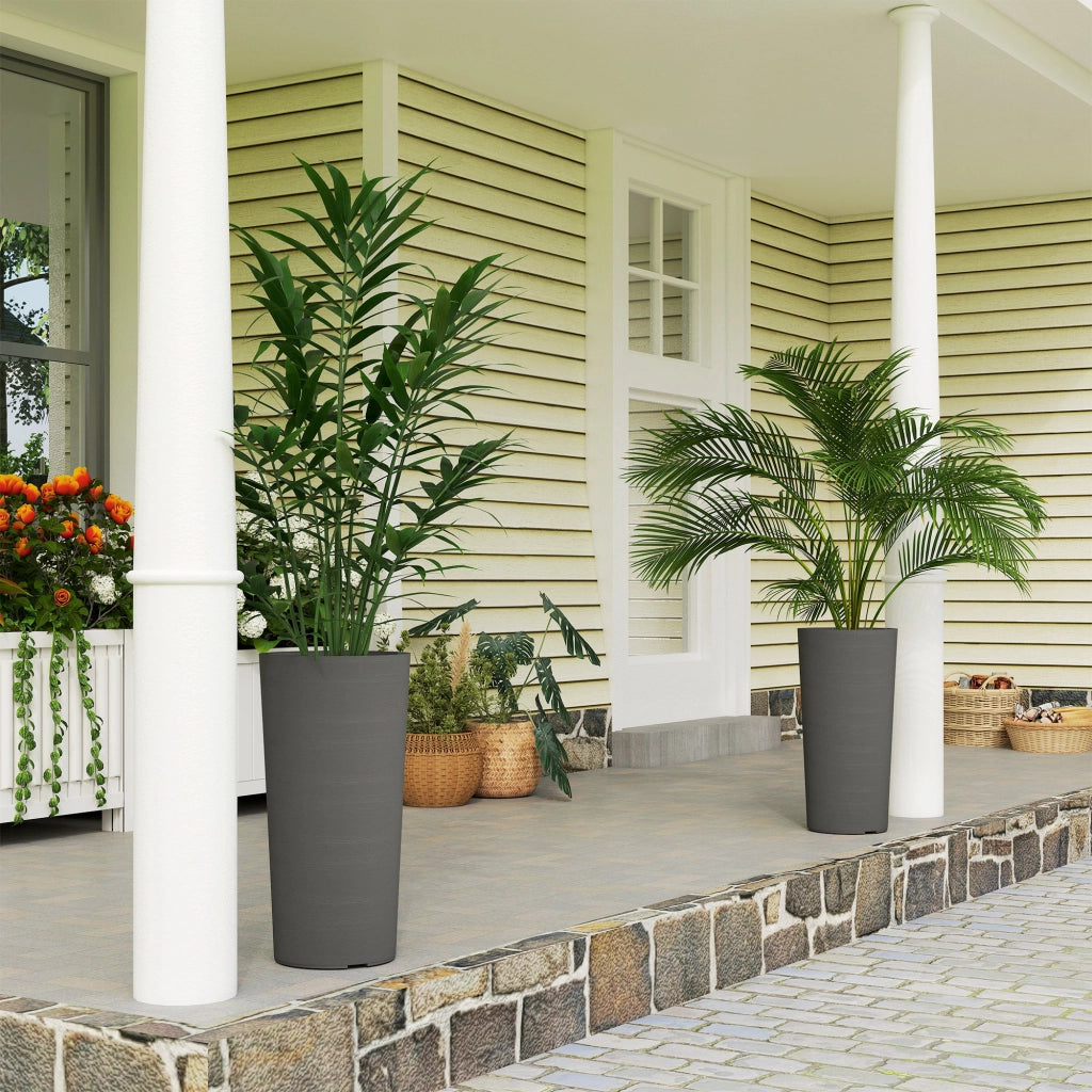Set 2 Vasi da Giardino Impilabili Rotondi ¨C Xylo ¨C Grigio Scuro 35x35 cm