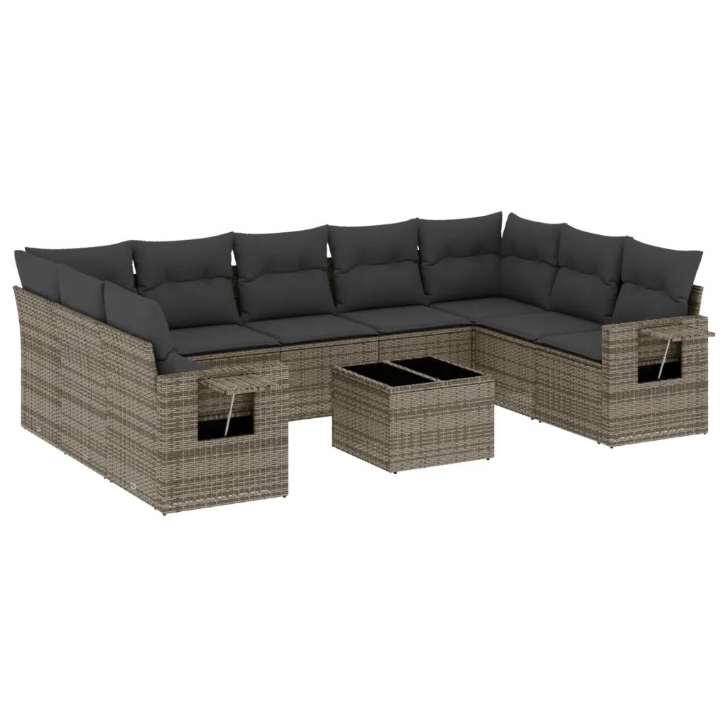 Set Divano da Giardino 10 pz con Cuscini Grigio in Polyrattan