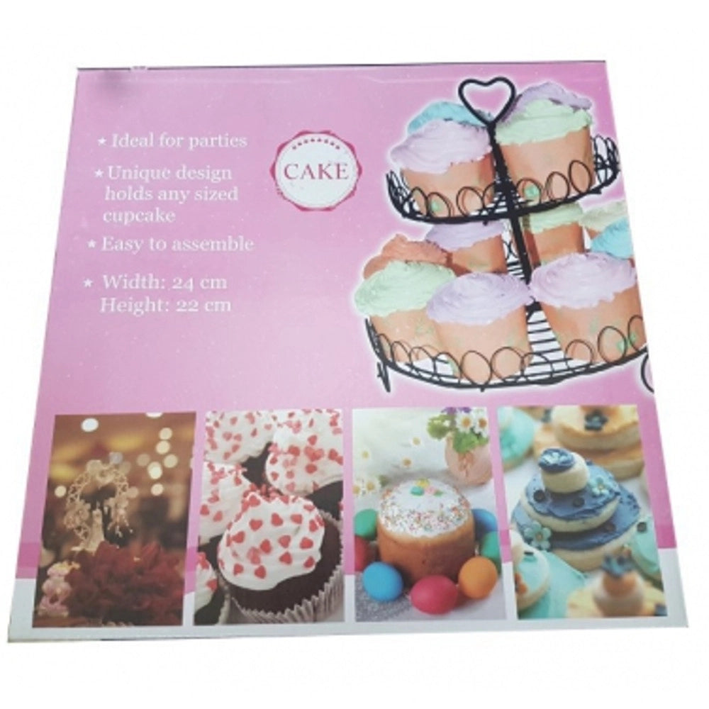 Trade Shop - Alzata Tortiera 24x22 Cm Due Piani Ferro Porta Dolci Muffin Cup Cake Decorazioni -