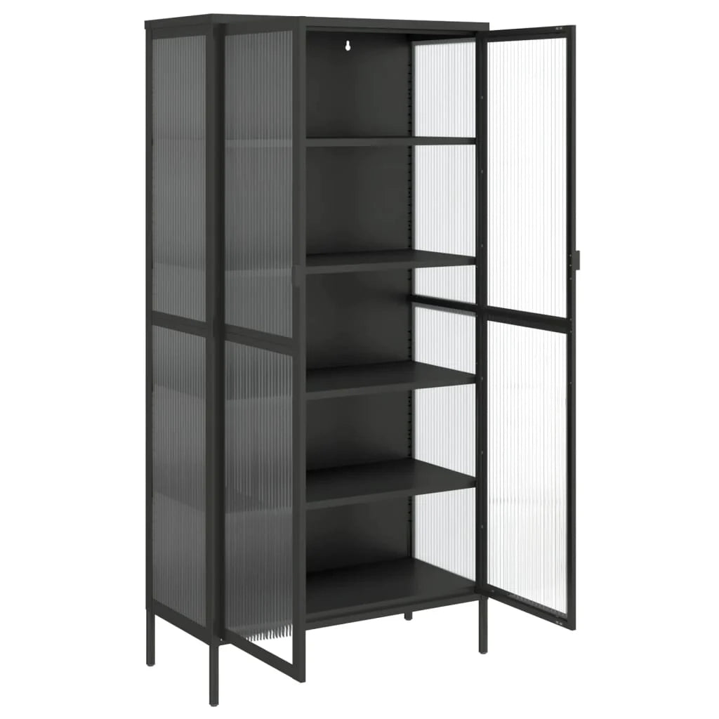 Buffet credenza cassettiera armadio mobile contenitore organizer per cucina soggiorno salotto alto 85 x 40 x 180 cm vetro e acciaio nero 02_0035138