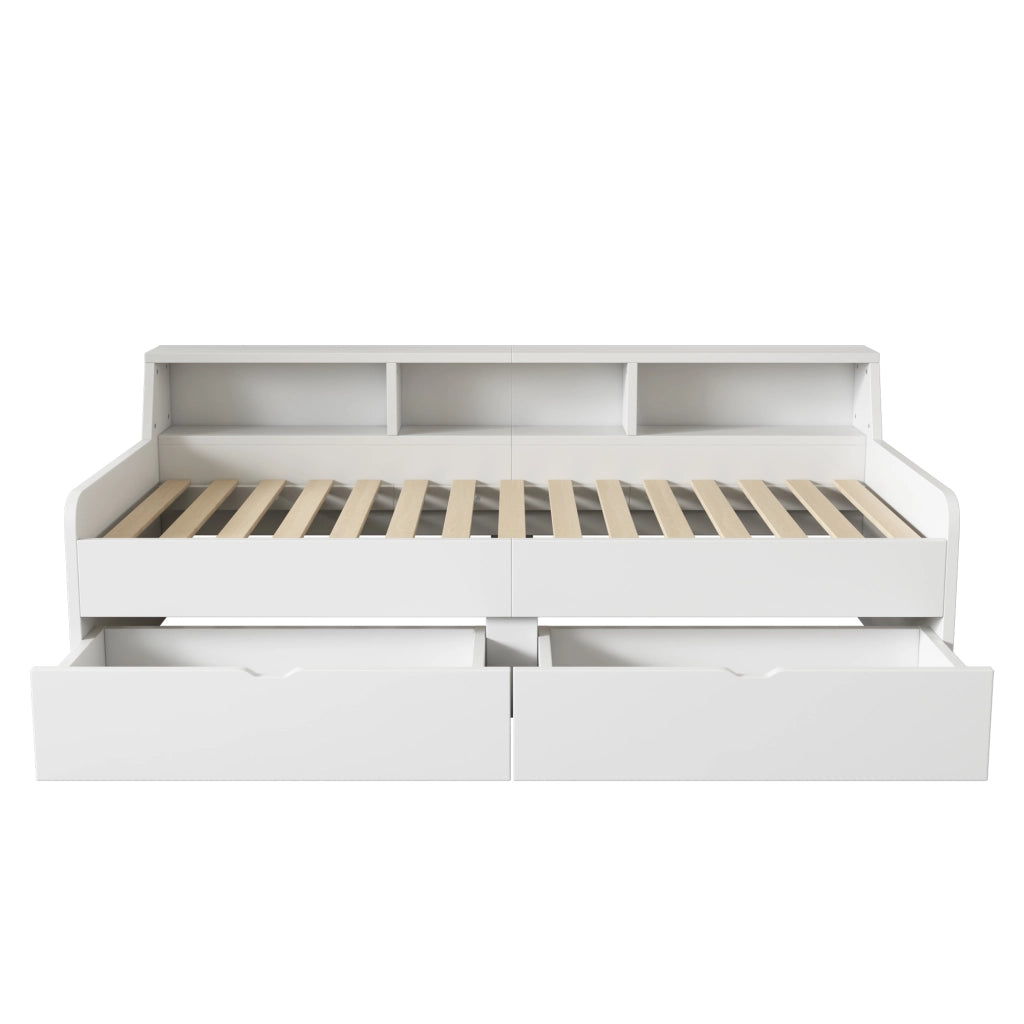 LETTO Daybed 90x200 cm con 2 cassetti e vani contenitore Bianco