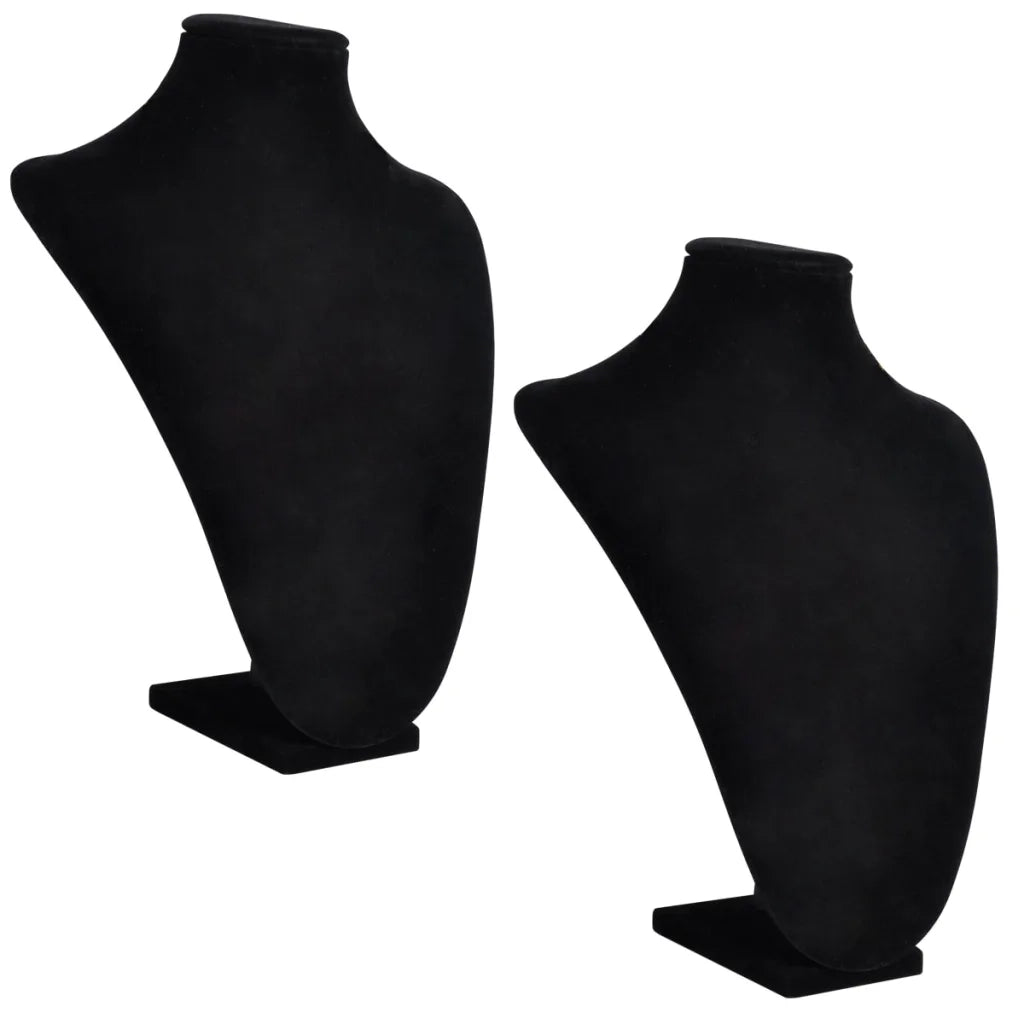 Busti Neri Portagioielli Collane 2 pz in Flanella 23x11,5x30 cm 240906