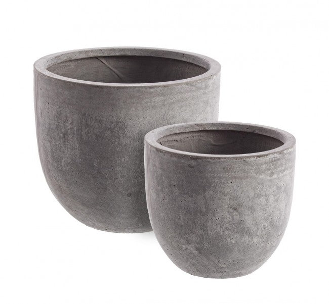 Set 2 Vasi Cement Basso Grigio