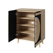Mobile Scarpiera con 2 Ante Geometriche Rotonde; Ripiani Multilivello; Stile Moderno; in MDF; Nero; 76×37×98;5 cm