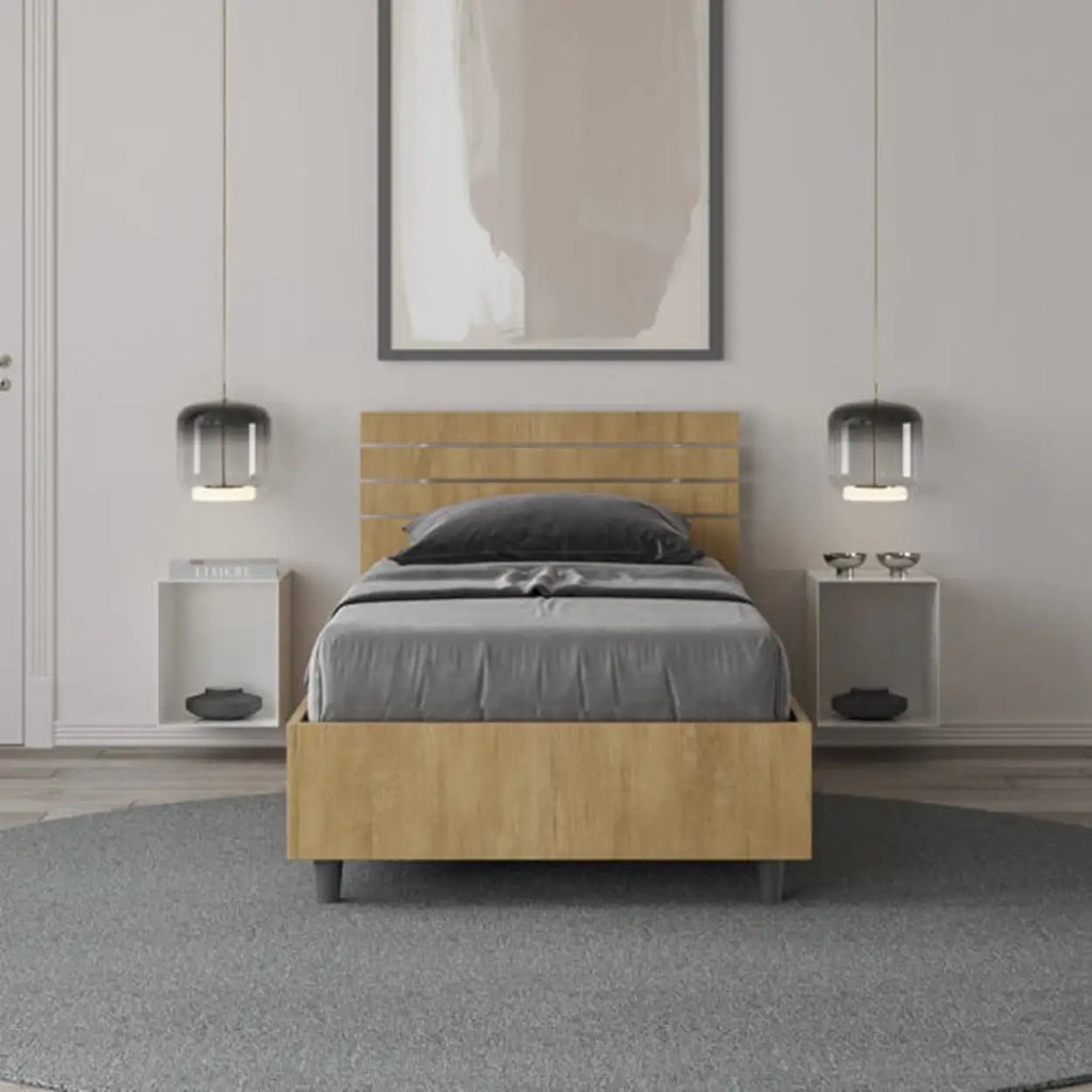 Letto singolo con rete 80x200 testata inclinata con doghe quercia Ankel