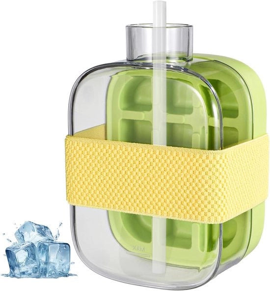 Bottiglia portatile a forma di cubetto di ghiaccio con imbuto in plastica - Ideale per picnic e uso ufficio - Verde