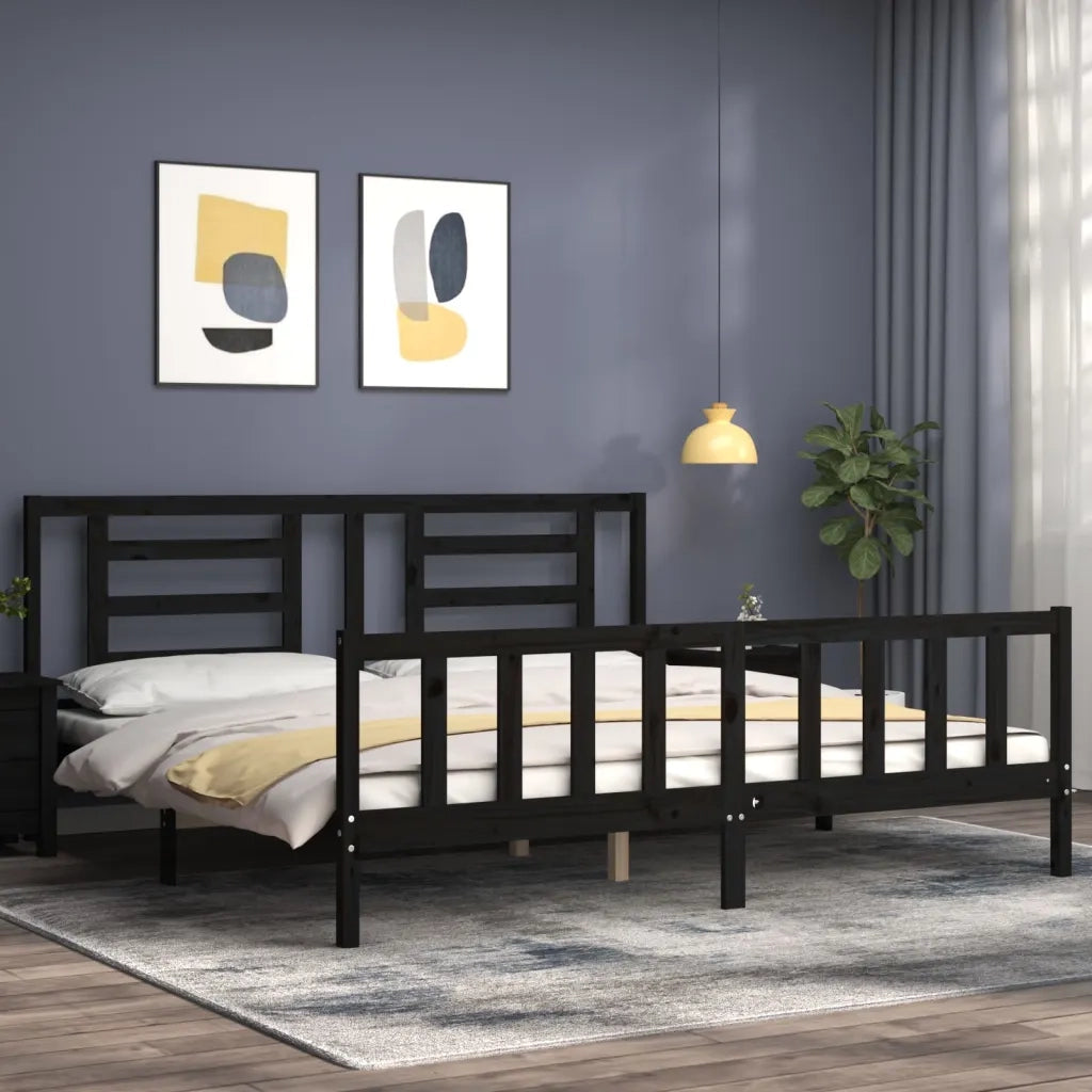 Giroletto con Testiera-Struttura Letto con testiera Nero 200x200 cm in Legno Massello 457410