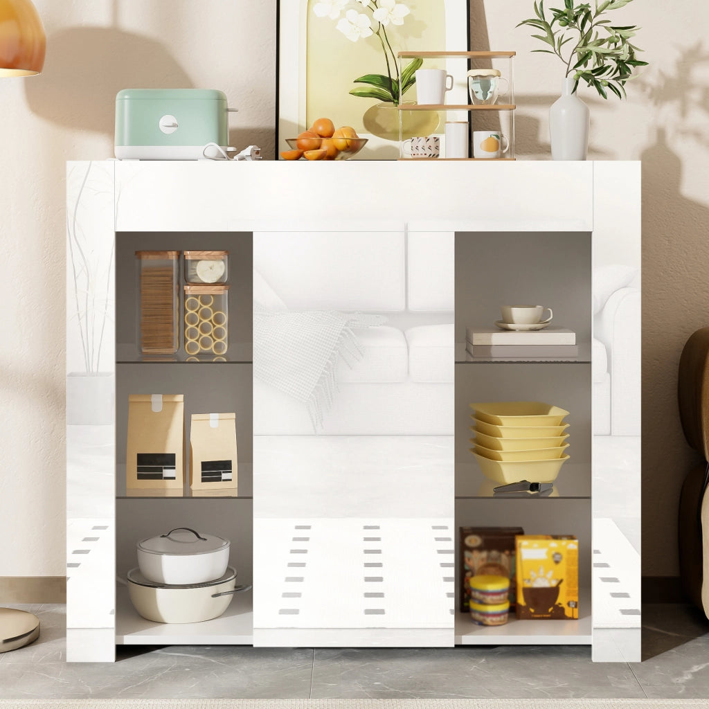 CREDENZA Bianca 95x35x83 cm con Ripiani in Vetro e anta
