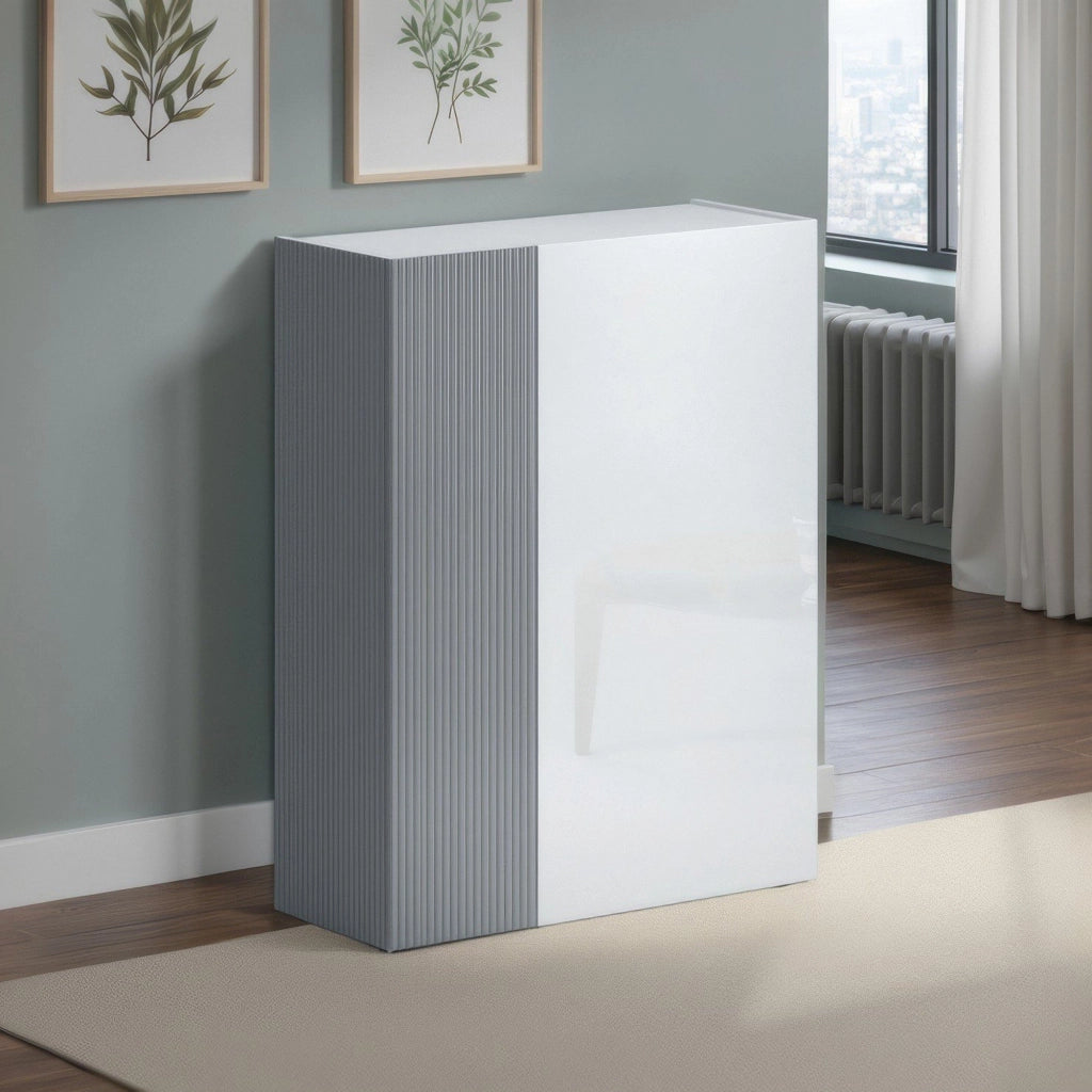 Mobile Portascarpe Caresan, Scarpiera 20 Paia Made in Italy, 87x34x115h cm Bianco Lucido