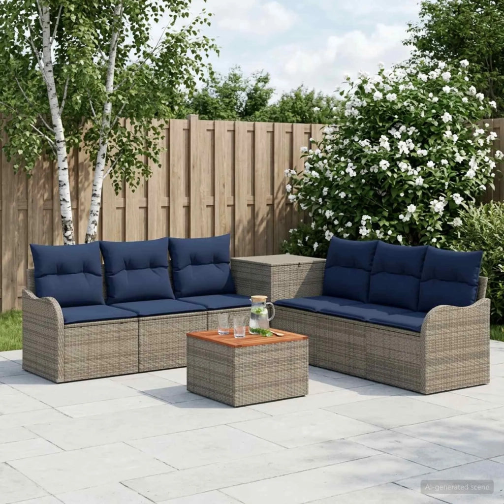 Set di divani 8 pz Grigio e Blu Navy Rattan sintetico e Acciaio 3448065