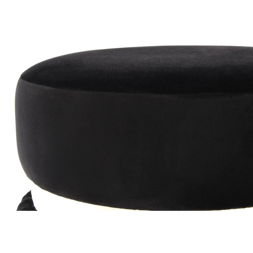 Pouf Rebecca in velluto nero e argento con frange