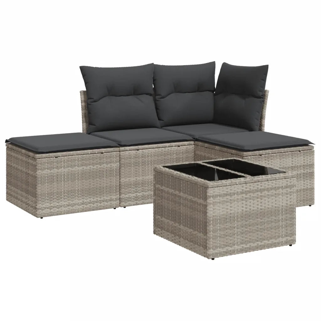 Set Divano da Giardino 5pz | Set Salotto da Giardino con Cuscini Grigio Chiaro Polyrattan