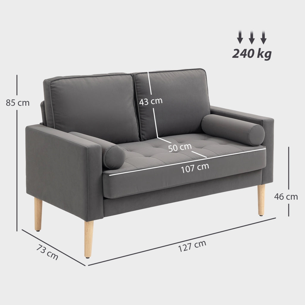 Divano 2 posti in velluto grigio ¨C Xylo ¨C 127 cm con cuscini imbottiti e schienale capitonn¨¦